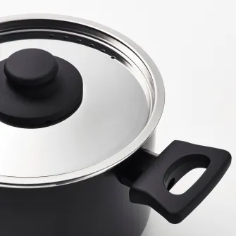 IKEA HEMLAGAD Oala cu capac, strat antiaderent negru, 3 l