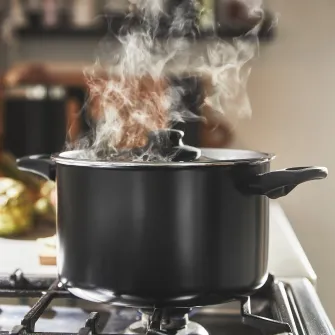 IKEA HEMLAGAD Oala cu capac, strat antiaderent negru, 5 l