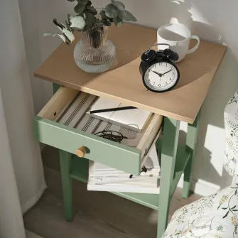IKEA HEMNES Noptiera, gri-verde/maro deschis vopsit, 46x35 cm