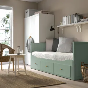 IKEA HEMNES Cadru divan cu 3 sertare, gri-verde, 80x200 cm