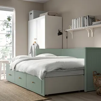 IKEA HEMNES Cadru divan cu 3 sertare, gri-verde, 80x200 cm