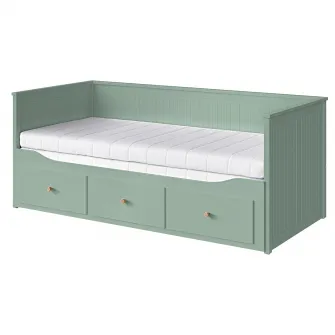 IKEA HEMNES Divan cu 3 sertare/2 saltele, gri-verde/Åfjäll ferma, 80x200 cm