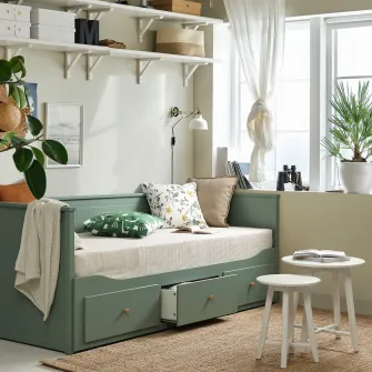 IKEA HEMNES Divan cu 3 sertare/2 saltele, gri-verde/Åfjäll ferma, 80x200 cm
