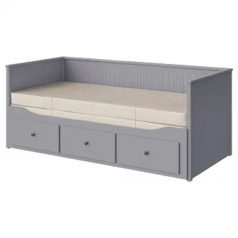 IKEA HEMNES Divan cu 3 sertare/2 saltele, gri/Vannareid extra ferma, 80x200 cm