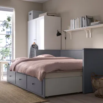 IKEA HEMNES Divan cu 3 sertare/2 saltele, gri/Åfjäll ferma, 80x200 cm