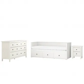IKEA HEMNES Mobilier dormitor, set 3 piese, vopsit alb, 80x200 cm