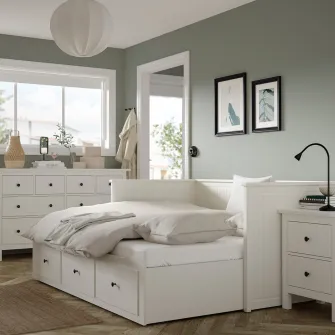 IKEA HEMNES Mobilier dormitor, set 3 piese, vopsit alb, 80x200 cm