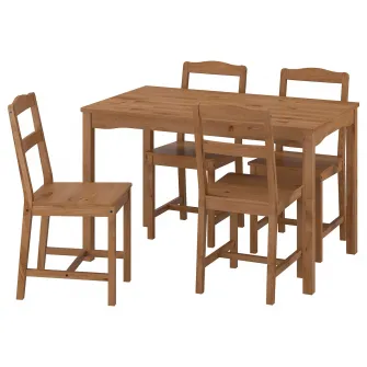 IKEA HÄGERNÄS Masa + 4 scaune, aspect antichizat pin