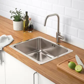 IKEA HILLESJÖN Chiuveta incorporata, 1 cuva, inox, 56x46 cm