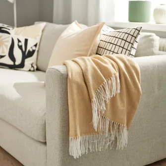 IKEA HOLMVI Patura, bej-galben, 120x160 cm