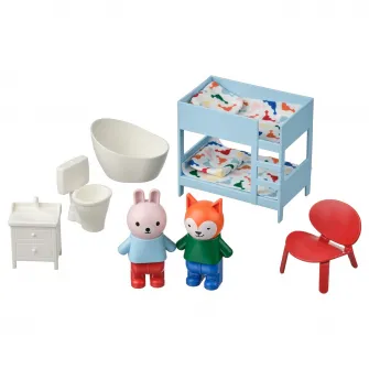 IKEA HUSET Mobilier+figurine casuta papusi, dormitor/baie multicolor