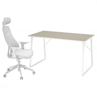IKEA HUVUDSPELARE / MATCHSPEL Birou+scaun de gaming, bej/gri