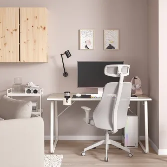 IKEA HUVUDSPELARE / MATCHSPEL Birou+scaun de gaming, bej/gri