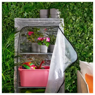IKEA HYLLIS Etajere cu huse, trnsp, 180x27x74-140 cm