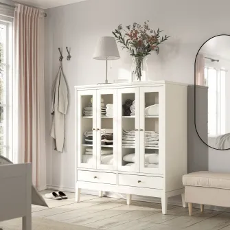 IKEA IDANÄS Corp cu usi de sticla pliante, alb, 121x50x135 cm