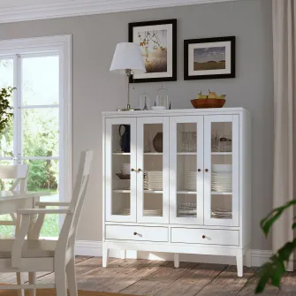 IKEA IDANÄS Corp cu usi de sticla pliante, alb, 121x50x135 cm
