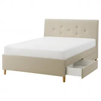 IKEA IDANÄS Pat tapitat cu depozitare, Naggen bej, 160x200 cm