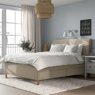 IKEA IDANÄS Pat tapitat cu depozitare, Naggen bej, 160x200 cm