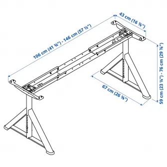 IKEA IDÅSEN Cadru blat, gri inchis, 146x67x76 cm
