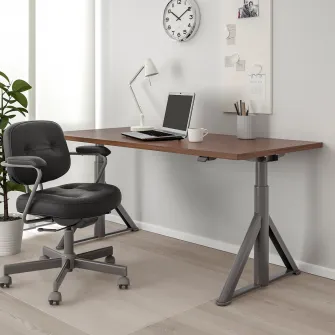 IKEA IDÅSEN Birou cu inaltime reglabila, maro/gri inchis, 160x80 cm