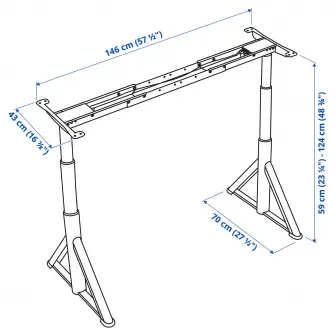 IKEA IDÅSEN Cadru reglabil pentru blat, gri inchis, 146x70 cm