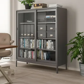 IKEA IDÅSEN Corp usi de sticla glisante, gri inchis, 120x140 cm