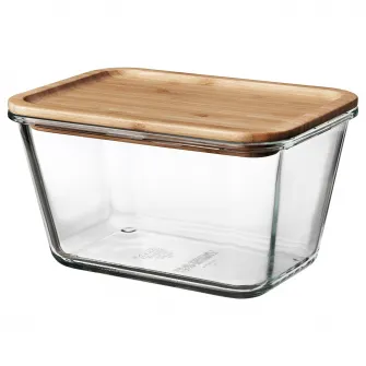 IKEA IKEA 365+ Caserola cu capac, dreptunghiular sticla/bambus, 1.8 l