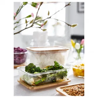 IKEA IKEA 365+ Caserola cu capac, dreptunghiular sticla/bambus, 1.8 l