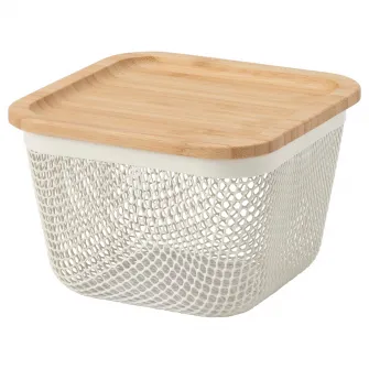 IKEA IKEA 365+ Cos depozitare alimente cu capac, patrat metal/alb bambus, 15x15x11 cm