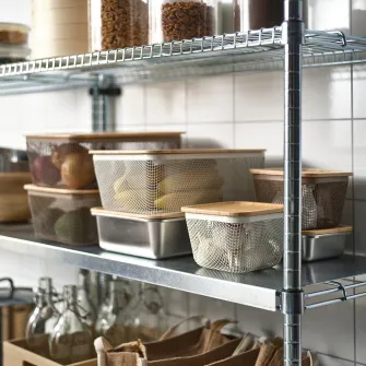 IKEA IKEA 365+ Cos depozitare alimente cu capac, patrat metal/gri-maro deschis bambus, 15x15x11 cm