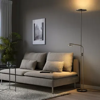 IKEA ISJAKT Lampadar LED/lampa citit, intensitate reglabila/nichelat, 180 cm