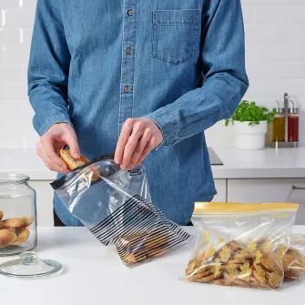 IKEA ISTAD Punga resigilabila, cu model negru/galben, 2.5/1.2 l