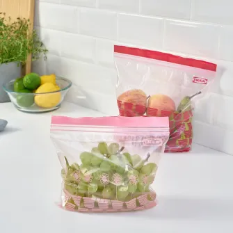 IKEA ISTAD Punga resigilabila, cu model rosu/roz, 2.5/1.2 l