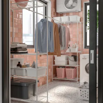 IKEA JOSTEIN Etajera cu bara umerase, interior/exterior/sarma alb, 81x166/270x180 cm