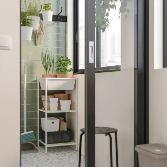 IKEA JOSTEIN Etajera cu recipient, interior/exterior/metal alb, 41x40x90 cm