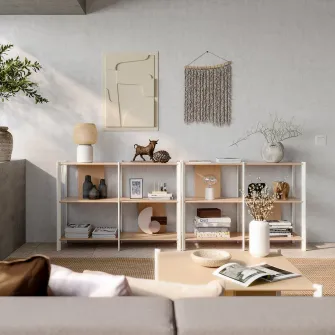 IKEA JÄTTESTA Ansamblu depozitare, alb/bambus deschis, 240x40x85 cm