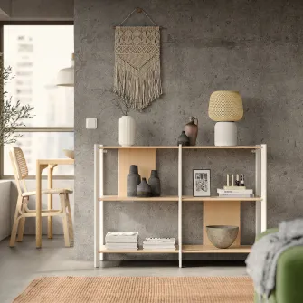 IKEA JÄTTESTA Etajera, alb/bambus deschis, 120x85 cm