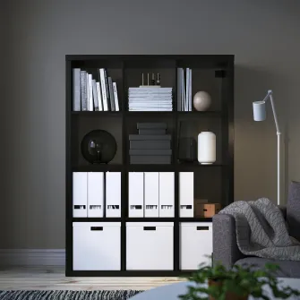 IKEA KALLAX Etajera, negru-maro, 112x147 cm