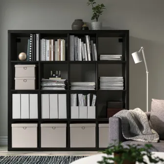 IKEA KALLAX Etajera, negru-maro, 147x147 cm