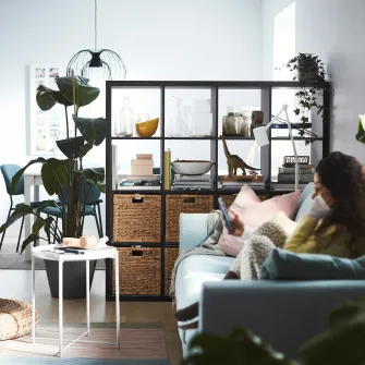IKEA KALLAX Etajera, negru-maro, 147x147 cm