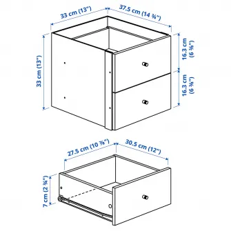 IKEA KALLAX Accesoriu 2 sertare, lucios alb, 33x33 cm