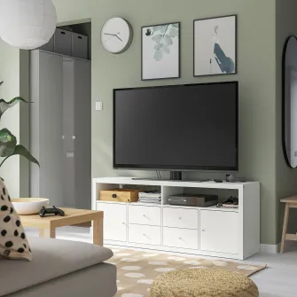 IKEA KALLAX Ansamblu depozitare TV, alb, 147x39x60 cm