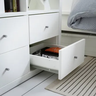 IKEA KALLAX Etajera, + 4 sertare/alb, 77x77 cm