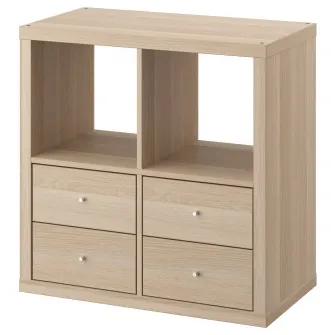 IKEA KALLAX Etajera, + 4 sertare/aspect stejar antichizat, 77x77 cm