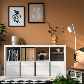 IKEA KALLAX Etajera, alb/Dröna alb, 77x39x147 cm