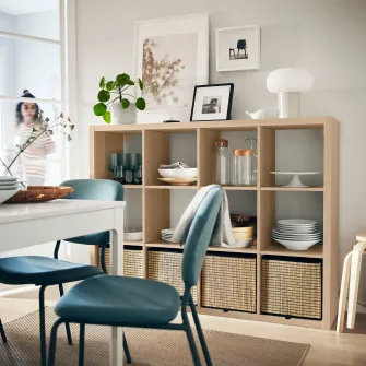 IKEA KALLAX Etajera, aspect stejar antichizat, 112x147 cm