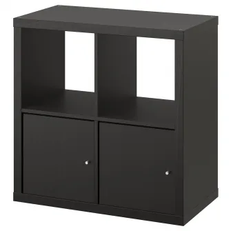 IKEA KALLAX Etajera, cu 2 usi/negru-maro, 77x77 cm