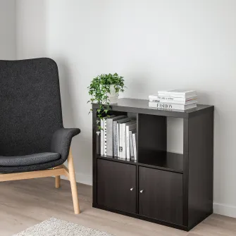 IKEA KALLAX Etajera, cu 2 usi/negru-maro, 77x77 cm