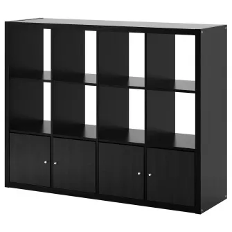 IKEA KALLAX Etajera cu 4 organizatoare, negru-maro, 147x112 cm