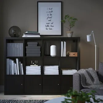 IKEA KALLAX Etajera cu 4 organizatoare, negru-maro, 147x112 cm
